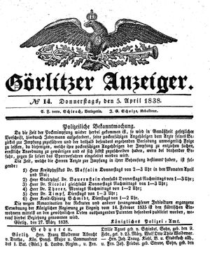 Görlitzer Anzeiger on Apr 5, 1838