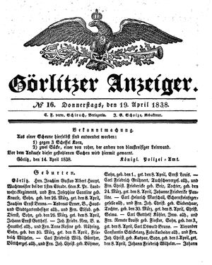 Görlitzer Anzeiger on Apr 19, 1838