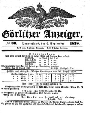 Görlitzer Anzeiger on Sep 6, 1838