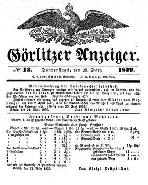 Görlitzer Anzeiger on Mar 28, 1839