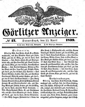 Görlitzer Anzeiger vom 25.04.1839