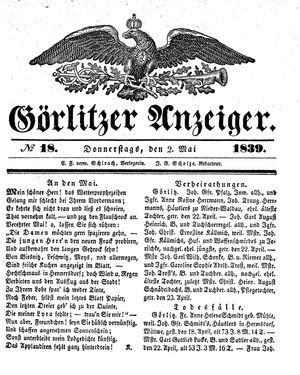 Görlitzer Anzeiger vom 02.05.1839