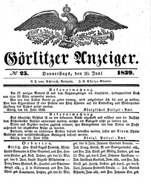 Görlitzer Anzeiger vom 20.06.1839