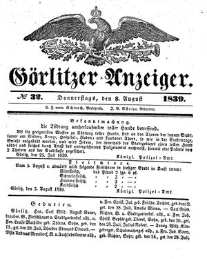 Görlitzer Anzeiger on Aug 8, 1839