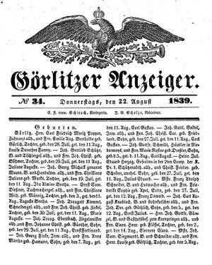 Görlitzer Anzeiger vom 22.08.1839