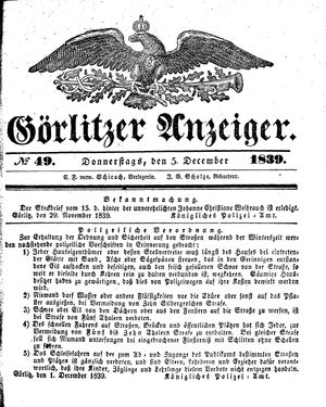 Görlitzer Anzeiger vom 05.12.1839