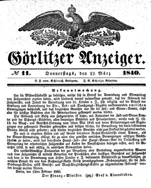 Görlitzer Anzeiger on Mar 12, 1840