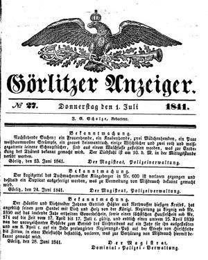 Görlitzer Anzeiger vom 01.07.1841