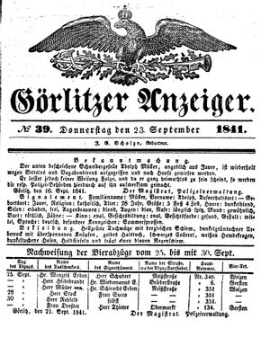 Görlitzer Anzeiger vom 23.09.1841