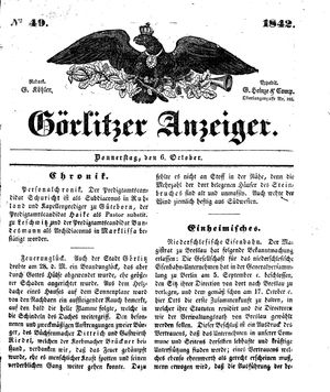 Görlitzer Anzeiger vom 06.10.1842