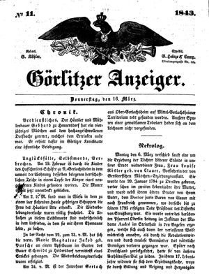 Görlitzer Anzeiger on Mar 16, 1843