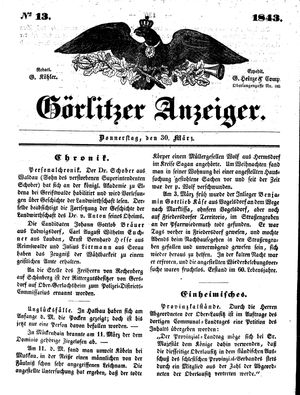 Görlitzer Anzeiger on Mar 30, 1843