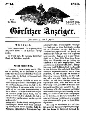 Görlitzer Anzeiger on Apr 6, 1843