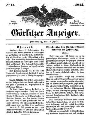 Görlitzer Anzeiger on Apr 13, 1843