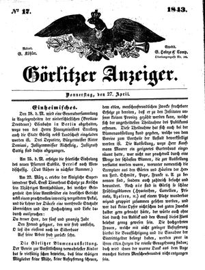 Görlitzer Anzeiger on Apr 27, 1843