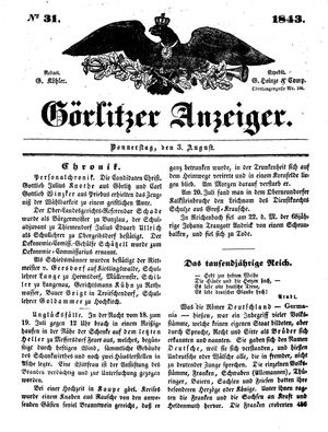 Görlitzer Anzeiger on Aug 3, 1843