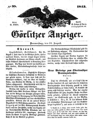 Görlitzer Anzeiger on Aug 31, 1843