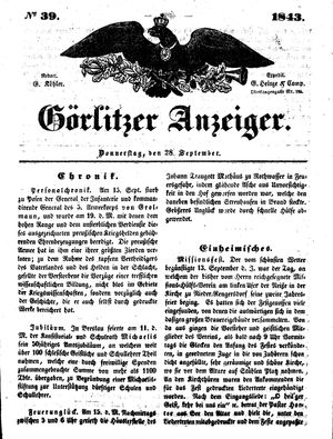 Görlitzer Anzeiger on Sep 28, 1843