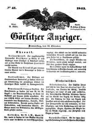 Görlitzer Anzeiger on Oct 12, 1843