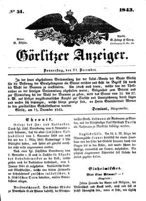 Görlitzer Anzeiger on Dec 21, 1843