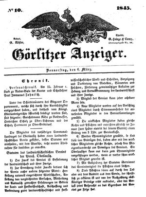 Görlitzer Anzeiger vom 06.03.1845