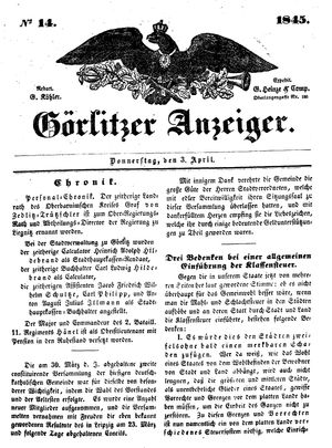 Görlitzer Anzeiger vom 03.04.1845