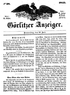 Görlitzer Anzeiger vom 10.07.1845