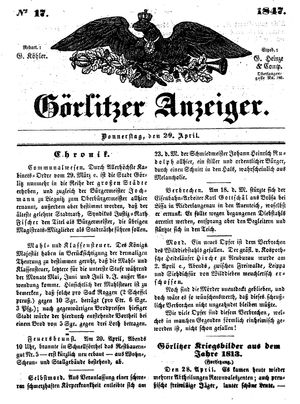 Görlitzer Anzeiger vom 29.04.1847