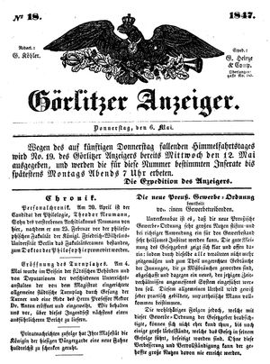 Görlitzer Anzeiger vom 06.05.1847