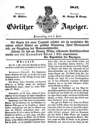 Görlitzer Anzeiger vom 01.07.1847