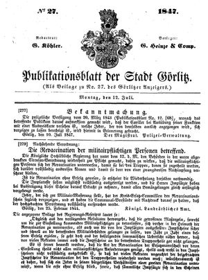 Görlitzer Anzeiger vom 12.07.1847