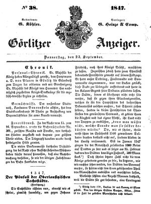 Görlitzer Anzeiger vom 23.09.1847