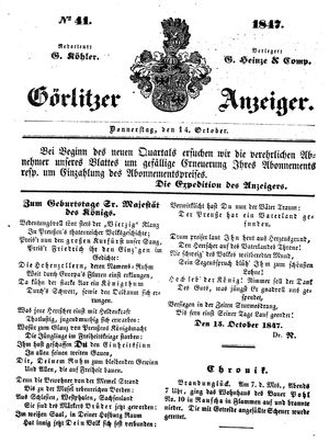 Görlitzer Anzeiger vom 14.10.1847