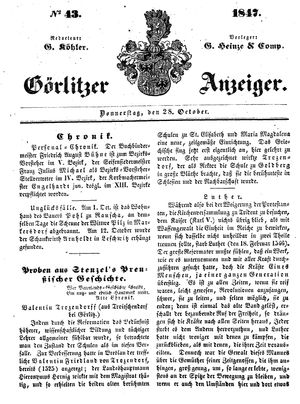 Görlitzer Anzeiger vom 28.10.1847