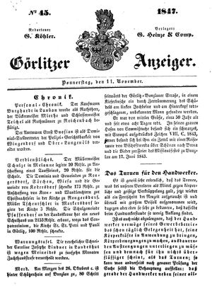 Görlitzer Anzeiger vom 11.11.1847