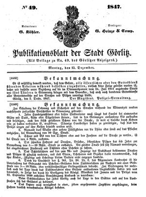 Görlitzer Anzeiger vom 13.12.1847