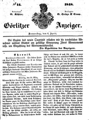 Görlitzer Anzeiger vom 06.04.1848