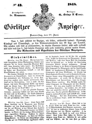 Görlitzer Anzeiger vom 29.06.1848