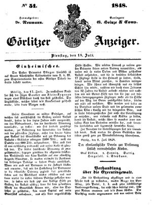 Görlitzer Anzeiger vom 18.07.1848