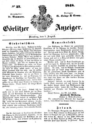 Görlitzer Anzeiger vom 01.08.1848