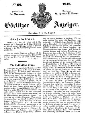 Görlitzer Anzeiger on Aug 13, 1848