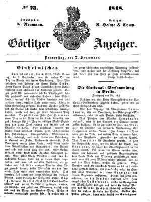 Görlitzer Anzeiger vom 07.09.1848