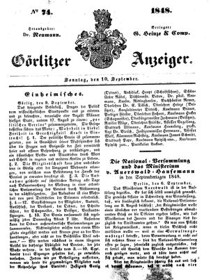 Görlitzer Anzeiger on Sep 10, 1848