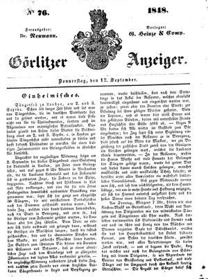 Görlitzer Anzeiger vom 14.09.1848