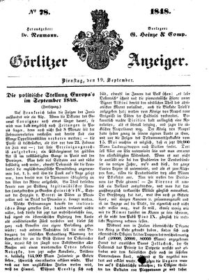 Görlitzer Anzeiger on Sep 19, 1848