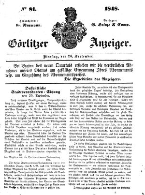 Görlitzer Anzeiger on Sep 26, 1848