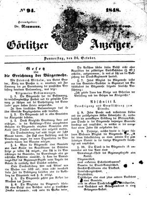 Görlitzer Anzeiger on Oct 26, 1848