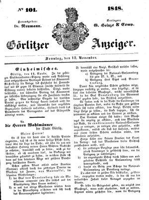 Görlitzer Anzeiger vom 12.11.1848