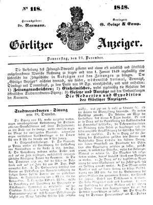 Görlitzer Anzeiger vom 21.12.1848