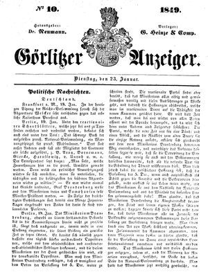 Görlitzer Anzeiger vom 23.01.1849